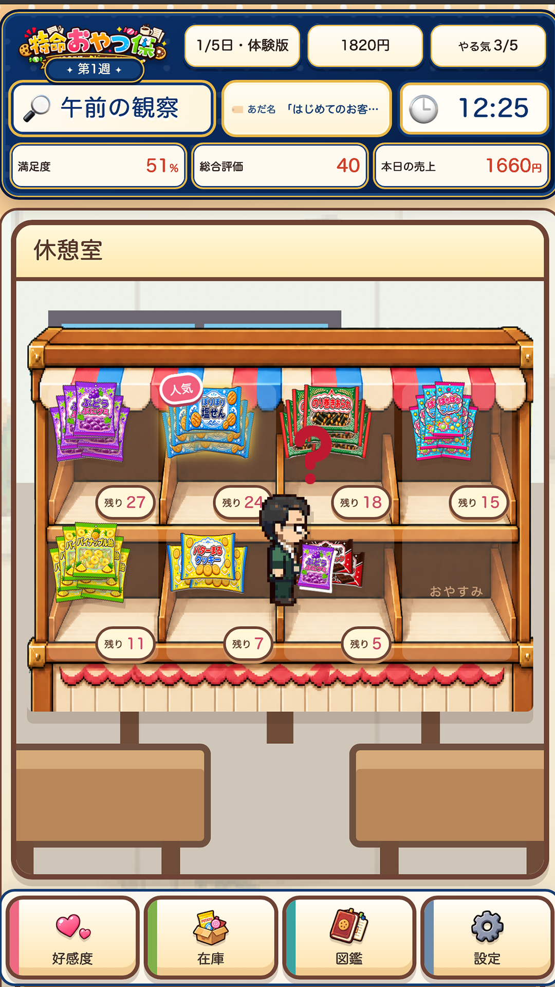 社員を観察するゲーム画面
